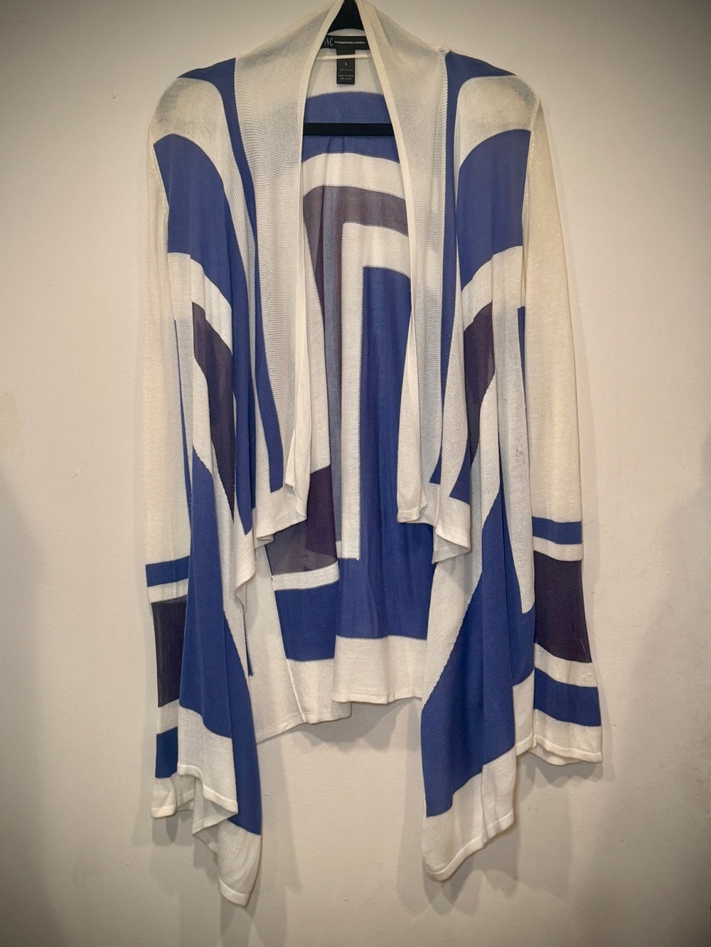 INC Geometric Waterfall Cardigan Blue White Size S